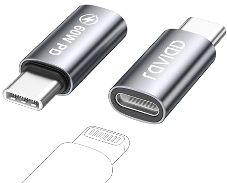RAVIAD Lightning auf USB C Adapter 2Stück, Adapter Lightning auf USB C für PD 60W Schnellladung für iPhone 15 Pro Max, Galaxy S24/S23, MacBook, Pad, Pixel und andere Typ C Geräte, Nicht für Audio/OTG