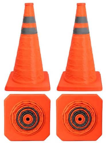 18 inch Orange Collapsible Traffic Safety Cones, 4 Pack Road Parking Cones, Pop-up Reflective Traffic Cone with Reflective Strips and Stable Bases for Road Parking Driving Practice