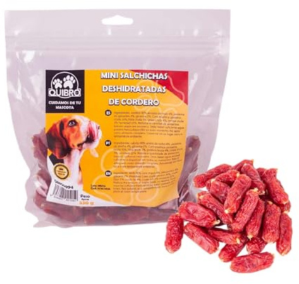 Quibropets Mini Salchichas Deshidratadas de Cordero - Chuches para Perros, Recompensas Naturales Sin Cereales, Snacks para Perros, Premios Deshidratados, 530g