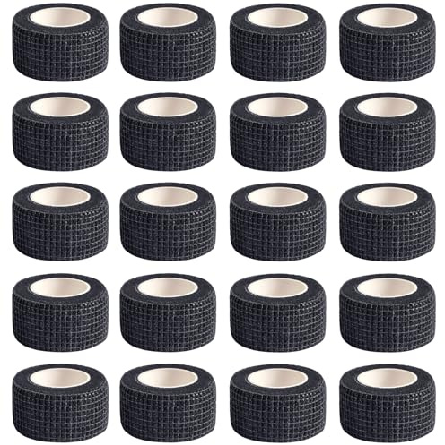 20 rollos Tape Deportivo, Elástico Venda Elastica Adhesiva 2.5cm x 4.5m Vendas Autoadhesivas, Negro Cinta Adhesiva Deportiva para la Fijación Común, Protección Deportiva, Envolturas de Mascotas