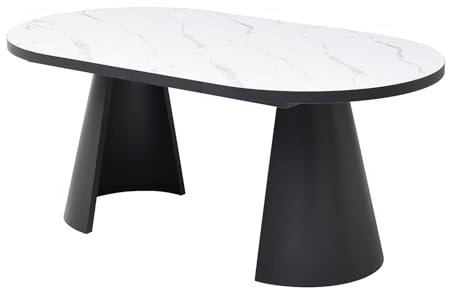 Vente-unique-Esstisch ausziehbar - 6 bis 10 Personen - MDF & Metall - Marmor-Optik Weiß & Schwarz - KORIZEA