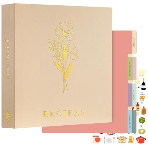 Lanpn Recipe Binder 8.5x11 3 Ring Kit, Waterproof Organizer Binder with 60 Plastic Sleeves,116 Recipes, Dividers,Labels & Stickers, Blank Recipe Book to Write in Your Own Recipes, Oat