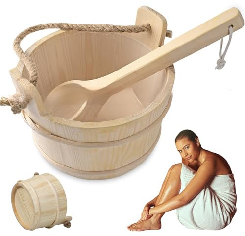 Sauna Bucket and Lockle Set 4L Wood Kit de sauna con mango espeso Barril de conservación de plástico para conservas para el baño Herramientas personales