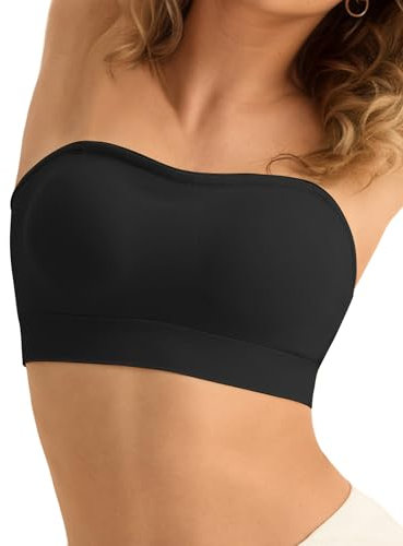 SHARICCA Trägerloser BH Damen ohne Bügel Nahtlos Bandeau BH ohne Träger Push Up Nahtlos Tube Top BHS Gepolsterter Bralette mit Rutschfestes Silikon Strapless Bra(Schwarz-L)