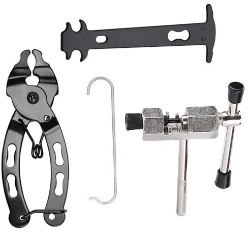 VZU 4 Stück Kettennieter Fahrrad Set, Fahrradkette Werkzeug Set, Tragbare Kettenzange mit Kettenhaken, Kettenlehre, Kettennieter für Rennräder, Mountainbikes, Entfernen von Kettengliedern