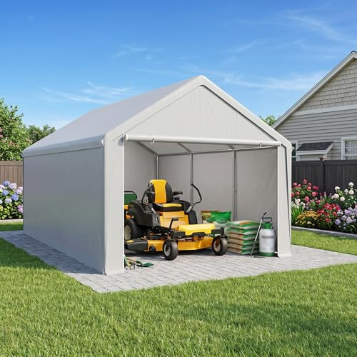 ACXIN förvaringstält carport tältgarage garagetält, robust skydd och piltält med PE presenning, UV-resistent vattentät takförstärkning och golvram för bil lastbil SUV (grå, 4 m x 6 m)