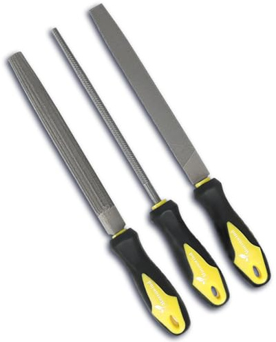 MORROWIND 3 Pcs Metal File Set, 8-Inch Carbon Steel Files with Flat, Half-Round, and Round Shapes, Heavy-Duty Hand Tools for Metal, Wood, Plastic and More, Yellow