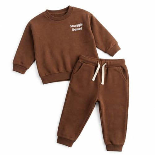 Snuggle Squad Organic Cotton Baby & Toddler Sweatsuit – 2 Piece Sweatshirt & Jogger Set – OEKO-TEX Certified Ultra Soft Breathable Winter Outfit for Baby & Toddler – 6-12 Months, Chocolate Brown