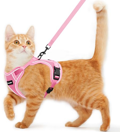 Cat Harness and Leash for Walking Escape Proof Soft Adjustable Cat Leash | Breathable Comfortable Vest Easy to Wear Kitten Harness for Outdoor Travel (Pink, XS (4-6lb))