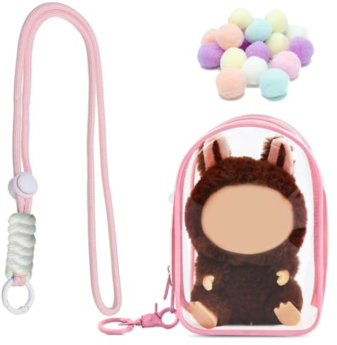 Tomedeks Doll Display Keychain Bag,Portable Figure Display Bag for Display for 6.7in Figures,Blind Box Keychain with Adjustable Shoulder Strap and Buckle,Doll Protective Case,Doll Backpack(Pink)