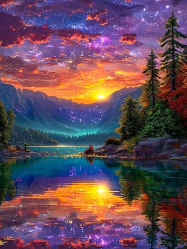 Diamond Art Kits Adults, Sunset Landscape & Starry Sky, 30 x 40 cm | 5D Diamond Painting Kit with Full Round Diamonds, DIY Gem Art for Beginners & Relaxation, Home Wall Décor Gift