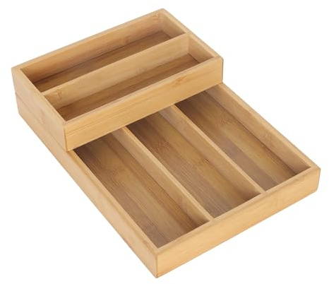 Relaxdays Inserto de Cubiertos de bambú, 2 Piezas, 6 Compartimentos, apilable, Organizador de cajón, Natural, Tablero de Fibras, 7 x 21 x 30 cm