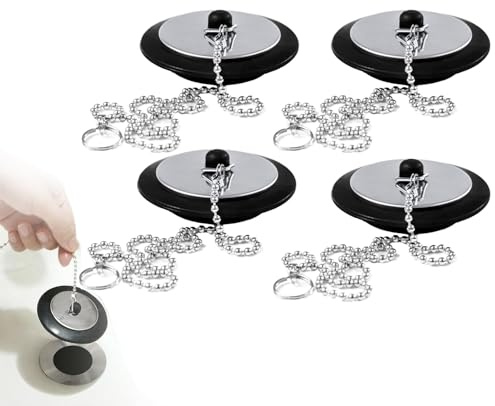4 Piezas Apones de Drenaje de Goma, 6.6 * 4.3 * 2.4 Tapón de Fregadero con Cadena, Reemplazo de tapón de Fregadero de Cocina, para Fregaderos con un Diámetro de 43 mm