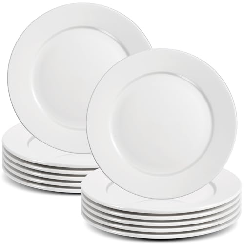Cptoion 12 Stück Dessertteller Weiß, 20,5 cm Keramik Teller Set, Rund Porzellan Frühstücksteller Salatteller, Stapelbar Robust Kuchenteller für Dessert Brot Pasta, Spülmaschinen- & Mikrowellenfest