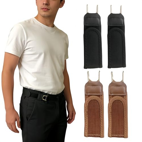No Buckle Belts, Buckleless Belt Hook, Tactical Metal Hook Elastic Belt, Side Belt for Men, Stretch No Buckle Closure Hooks Jeans Unisex, Suitable for Slightly Loose Trousers Black & Brown 4Pcs