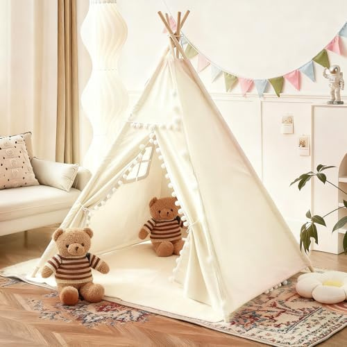 Tente tipi pour enfants, tente Tippi pour enfants intérieur/extérieur, 120 x 140 cm toile pour enfants, tente tipi, maison de jeu avec guirlande lumineuse et sac de rangement pour l'intérieur ou