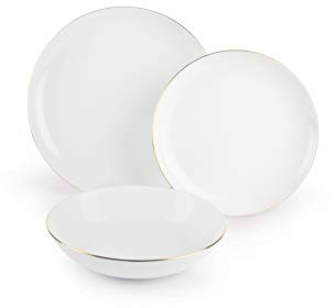 Excelsa 61457 Servizio di Piatti, Porcellana, Bianco, 27x27x3 cm, 18 Unità