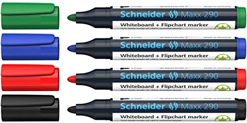 Schneider Maxx 290 Marker (für Whiteboards und Flipcharts, Rundspitze 2-3 mm Strichstärke, rückstandsfrei trocken abwischbar, hohe Qualität, kräftig und farbintensiv) 5 Etuis mit je 4 Farben