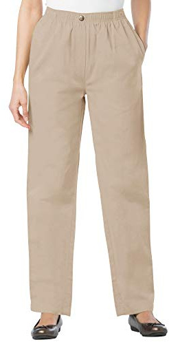 Woman Within Plus Size 7-Day Straight-Leg Elastic-Waist Denim Jean (Petite & Tall Available) - 12 W, Medium Stonewash