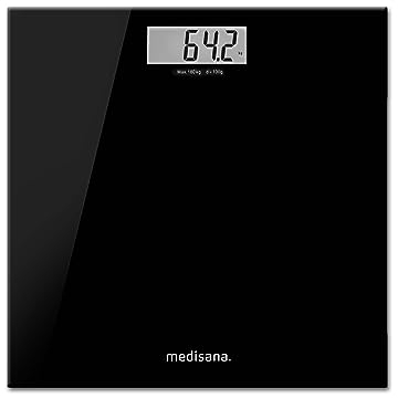 medisana PS 402 báscula digital de baño hasta 180 kg - báscula de baño precisa con superficie de cristal y pantalla LCD y función de desconexión automática