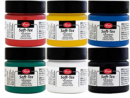 Soft Tex Textilfarben 6er Set - Primary Colors - Textilfarbe mit extra weichem Griff - Stoffmalfarben waschfest Kinder - Färbemittel Textilien - Textilfarben waschfest - Made in Germany