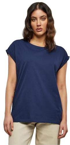 Urban Classics Women's Ladies Extended Shoulder Tee Basic Capsleeves, Shortsleeve T-Shirt Top with Crew Neck, darkblue, M