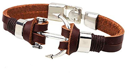 MiniJewelry Anchor Leather Bracelet for Women Men Cord Clasp Closure