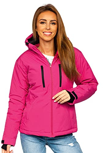 BOLF Damen Winterjacke Skijacke Snowboardjacke Schneejacke mit Kapuze Schneefang Bündchen Winddicht Wasserdicht Atmungsaktiv Outdoor Sport Style HH012 Rosa L [D4D]