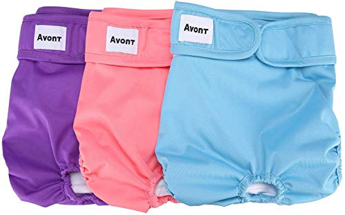 Avont 3 Pack Reusable Dog Diapers, Highly Absorbent Washable and Eco-Friendly Sanitary Wraps Panties for Female Pets -Purple/Blue/Pink(XL)