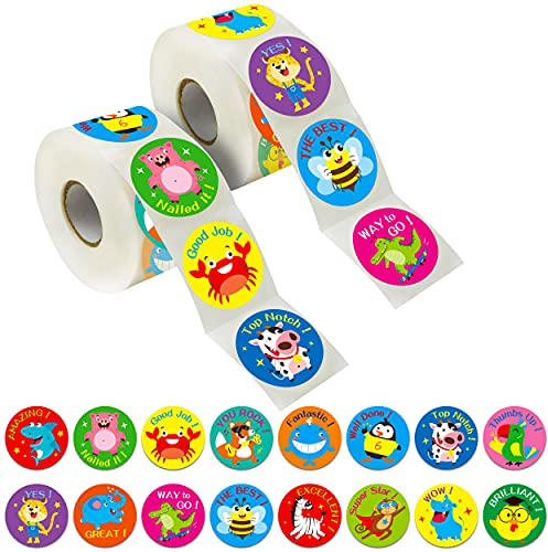 600 Stück Anreiz Aufkleber, Entzückendes rundes Tier Ermutigende Aufkleber Lehrer belohnung Motivierender Aufkleber in 16 Designs mit perforierter Linie (3,8 cm Durchmesser)