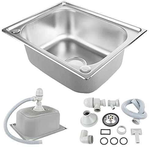 Évier de Cuisine en Acier Inoxydable 1 Bac Inox avec Raccords de Vidange,Evier à Encastrer Evier à Fleur de Plan en Inox pour Meubles Bas (41 * 41 * 20cm)