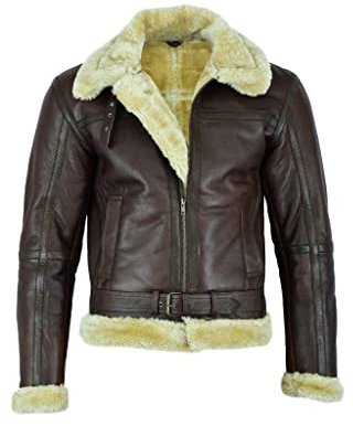 Leatherick B3 Herren Braune Lederjacke Fliegerjacke aus Schaffell aus echtem Leder Pilotenjacke, dunkelbraun (2XL)
