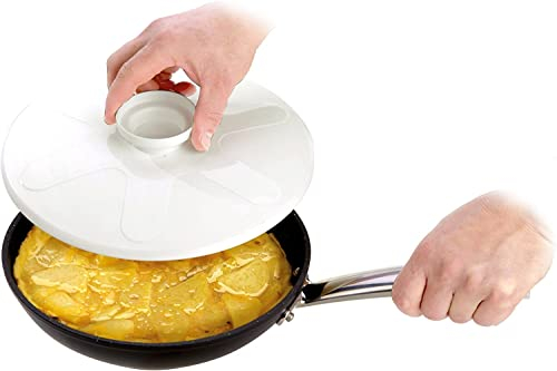 Couvercle rotatif pour omelette aux pommes de terre, couvercle pour poêle, passe au lave-vaisselle et au micro-ondes - 29 cm (blanc)