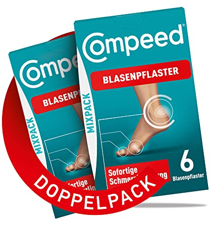 Compeed Blasenpflaster Mixpack Doppelpack – Hydrokolloid-Pflaster in verschiedenen Größen – gegen Blasen an Fersen, Zehen und für kleine Blasen, 12 Pflaster