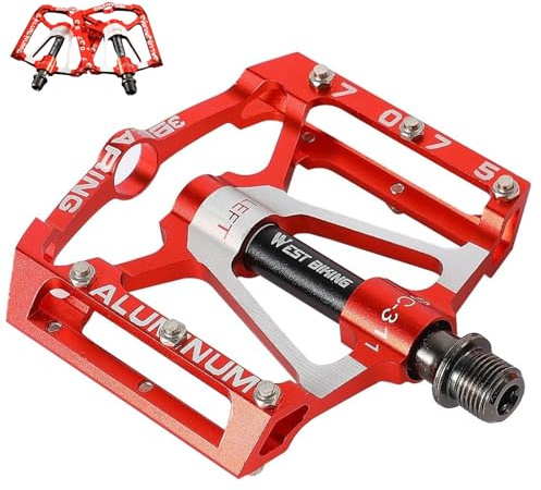 ENJOHOS Fahrradpedale CNC Aluminium MTB Pedale,3 abgedichtete Lager,rutschfeste CNC-Aluminium-Fahrradplattform, 9/16 Zoll Pedale für Rennrad, MTB, BMX,E-Bike (Rot)
