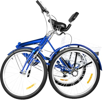 TFIANYNI 20/24 Zoll Faltbares Dreirad Für Erwachsene, 3 Rad Fahrrad Für Erwachsene Mit Aufbewahrungskorb, Senioren Dreirad Klappbar, Sensibles Bremsen, Unisex, Geschenk (24 Zoll 7S: Blau)