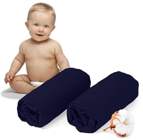 Dreamzie - 2er-Set Spannbettlaken 40x90 cm - Oeko-Tex Zertifiziert, 100% Baumwolle, atmungsaktives Spannbetttuch Jersey Baby, 150 g/m² - Dunkelblau
