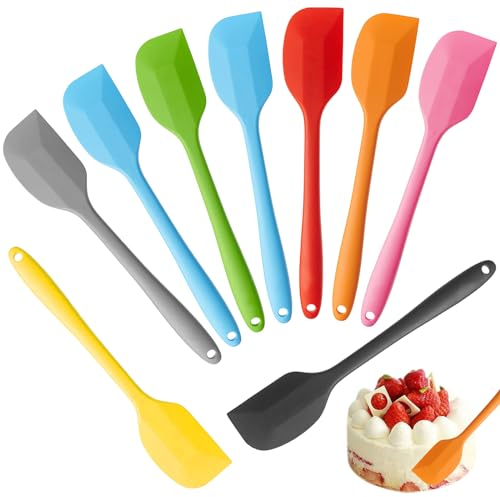 9 Stück Silikon Spachtel,21cm Teigschaber Set,Silikonschaber Küche,Hitzebeständig 500°F Küchenspatel Silikon Teigschaber Spatel Kochen,Antihaft Teigspatel,Cooking Spatulas für Kochen,Backen(8 Farben)