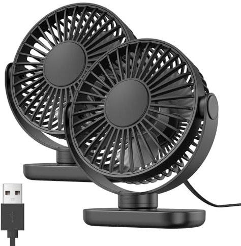 TOPK USB Ventilator Leiser, [2er-Pack] 6 Mini-Fan Tragbar, 3 Geschwindigkeitsstufen Schreibtischventilator, 720° Drehbare Einstellung Tischventilator für Zuhause, Büro, Schlafzimmer