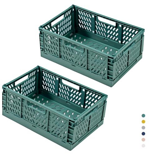 hautllaif 2 Stück Faltbare Kunststoff Aufbewahrungsbox, Einkaufskiste Klappbar, Stabil Klappboxen Faltbar für Küche, Büro, Schlafzimmer, Schrank, Schublade (Grün, 30.5*20*12.5)