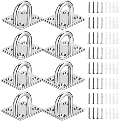 Greluma 8 St Heavy Duty Pad Eye Plate Häftring Krok Slinga U-formad Segelskuggahårdvara - M5 Vägg Takhängmatta Krokar Hängare för Swing Suspension - 304 Rostfritt Stål