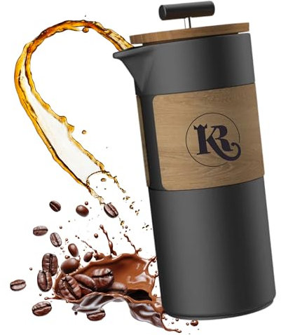 brandXzilla KR™ TravelX - Keramik Reise French Press Kaffeebereiter (450 ml) - Manuelle Kaffeepresse aus Keramik mit Walnussholz & Edelstahlpresse - Für bis zu 3 Kaffeetassen - Schwarz
