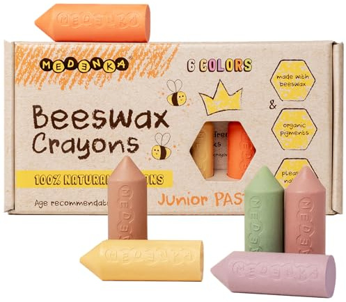 Medenka Wachsmalstifte ab 1 Jahr, Pastell | Ungiftig & Zertifiziert | 100% reines, europäisches Bienenwachs | Für kleine Hände gut zu greifen | Ohne unnötige Zusatzstoffe & Umweltfreundlich | 6er