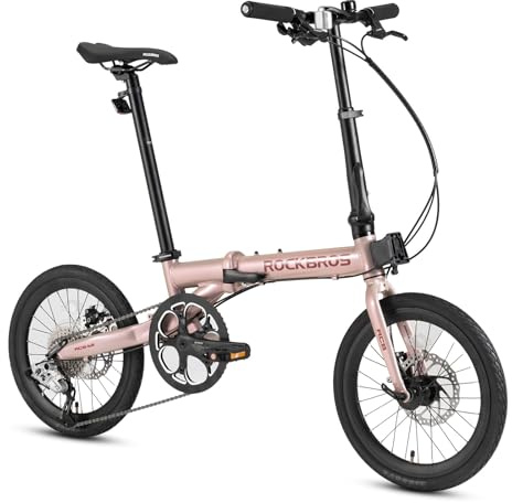 ROCKBROS ACS·16M 16 tums hopfällbar cykel, aluminiumram, 9-växlad, skivbroms, unisex för män och kvinnor, rosa