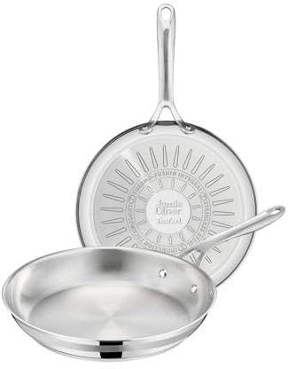 Tefal Jamie Oliver - Set de 2 Sartenes 24/28 cm, Apto inducción, sin revestimiento antiadherente, Thermo-Fusion, apto lavavajillas y horno, acero inoxidable
