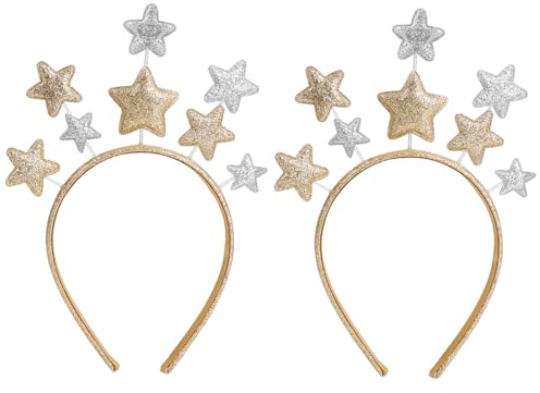Thinp 2 Stück Weihnachten Sterne Haarreifen,Glitzer Stern Stirnband,Pailletten Haarbänder Mit Sternen,Party Sterne Haarschmuck,Weihnachten Haarschmuck Haarband für Halloween Geburtstag Party