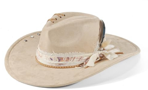 H.Busque Wide Brim Fedora Hat for Men Women Retro Western Felt Hats Beige