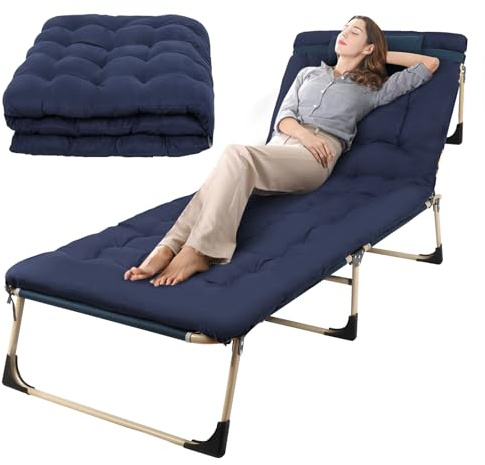 Sensch Folding Bed, Camping Beds for adults,Camping Cot W/Mat, Adjustable 5-Position Folding Cot Oversize Cots for Sleeping Camping Bed for Home Office Nap Beach Travel (Blue)