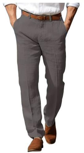 Pantalon en Lin Homme Coton été léger Respirant décontracté Plage Vacances Tenue été Chic Taille élastique Cordon A294