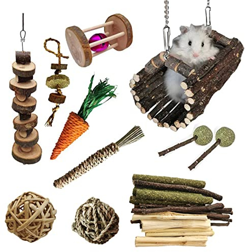 Juego de hamaca de madera para mascotas con puente de hámster, bolas de ratán, gimnasio, puente, roedores, roedores